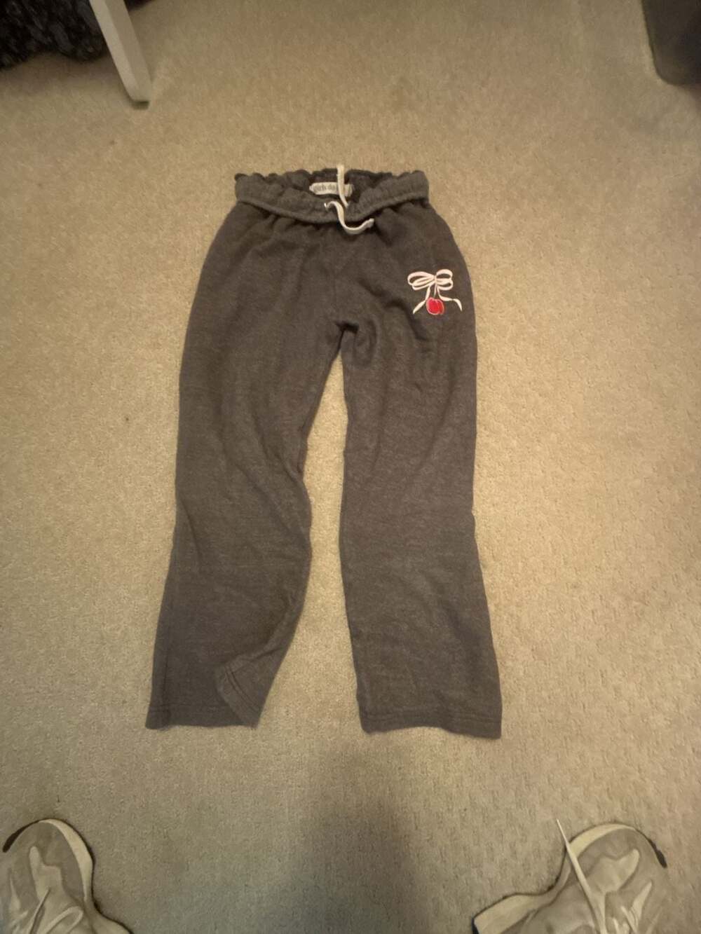 girls do too Dark Grey Heather Bow & Cherry Straight Leg Sweatpants kids xl